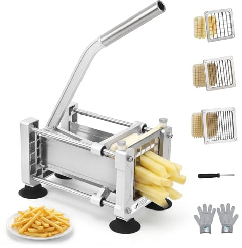 Yapasopu coupe frites manuel，coupe pomme de terre pour frite avec lame 1/2,3/8,1/4，professionnel écurie coupe frite avec 4 Ventouses pour Pommes de Terre decoupe legumes pour restaurant à domicile