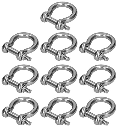 Grillo di ancoraggio con perno a vite a forma di, grillo di ancoraggio in acciaio inossidabile, morsetto per carichi pesanti con elevata capacità di carico, connettore per fune (10 pezziM6)