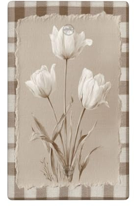 Placa de pared con diseño de tulipanes blancos botánicos vintage rústicos Cottagecore, placa de pared en blanco, cubierta decorativa para interruptor de luz, 1 banda para cocina, baño, tamaño 11,4 x 7