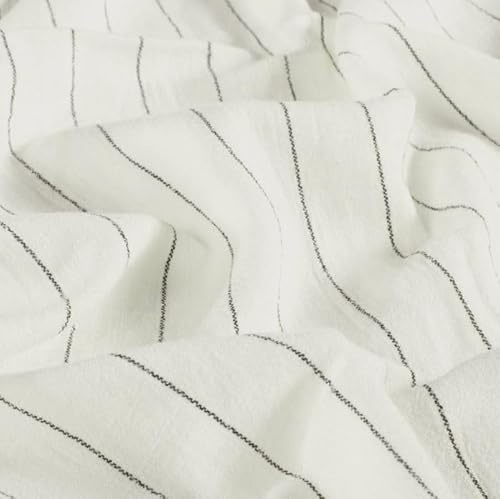 Viskose-Leinen Stoff Meterware bedruckt - Halbleinen bedruckt Feinstreifen - Leinenstoff gestreift, Viskosestoff Streifen - ÖkoTex babytauglich *ab 50cm, Farbe: 051 creme