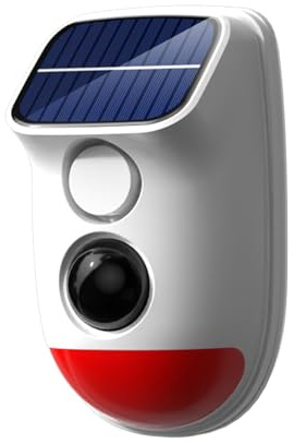 Solar Motion Sensor Alarm with Red Strobe Light,120dB IP65 Waterproof | (No Remote )Security Siren with 6 Modes for Farm/Garden/Moored Unused Boats,Quiet Remote Sites,5-8M Sensor ,Buzzer Alarm