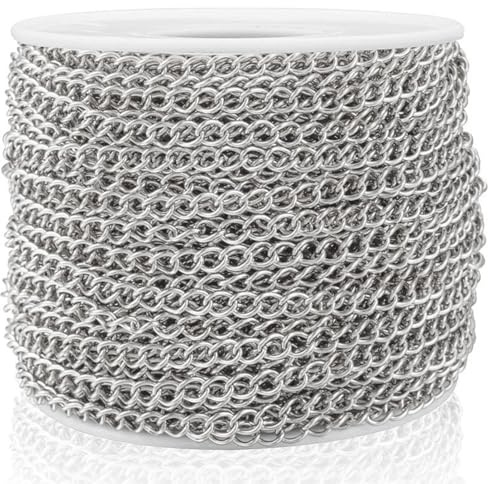 Xweptuy Pansarkedja i rostfritt stål, 20 m platta vridna länkkedjor för smyckestillverkning, polerad multifunktionell kedja i rostfritt stål för halsband, armband, vristlänkar, örhängen #1