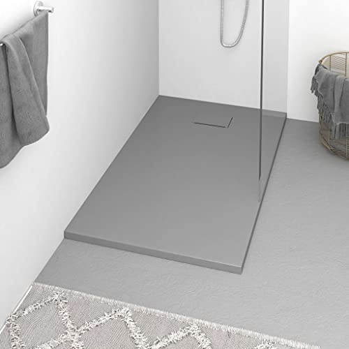 Runheo Piatto doccia SMC grigio, 120 x 70 cm, con superficie in ardesia antiscivolo, soglia bassa, antigraffio e antimacchia, durevole e facile da pulire, per bagni senza barriere