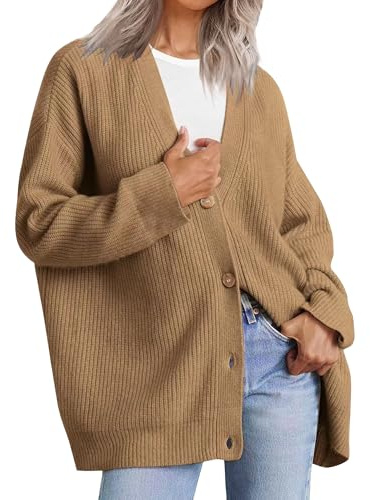 Damkofta med överdimension 2026 Höstmode V ringad stickad knapp fram Casual trendig långärmad topp