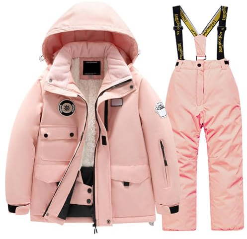 Generisch Combinaison de neige pour garçon avec veste en polaire, pantalon coupe-vent, combinaison d'hiver pour snowboard, vêtements de ski chauds, imperméables, vêtements de sport d'extérieur (8-10