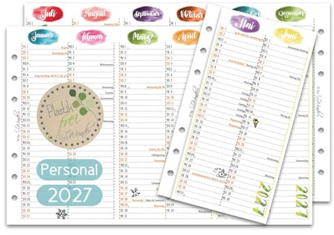 SinnWunder® 2023 Premium-Kalendereinlagen - Jahresplan - Leporello mit einem Halbjahr pro Seite - Größe Personal (9,6 x 17,2 cm)
