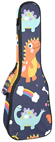 Ukulele väska tecknad dinosaurie och regnbåge moln ukulele fodral för Sopran Tenor konsert 23 tum 10 mm tjock mjuk vadderad justerbara remmar spelväska