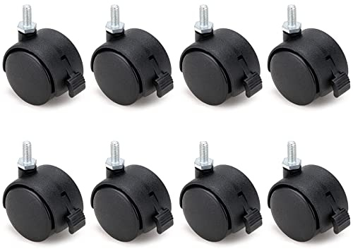 Skelang 8 x Lenkrollen 40 mm, Schraubgewinde Rollen (Vorbau: M8 × 15 mm), Nylonrollen Ersatz für Bürostuhl, Diwanbett, Sofa, Tragkraft 25 kg pro Rolle