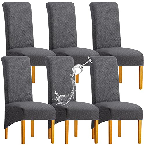 SHENGYIJING 1/2/4/6 PCS Diamond Lattice FStretch wasserdichte XL Stuhlhussen für Esszimmer, Spandex Large Dining Chair Husses High Back Jacquard Dining Chair Covers (Dunkelgrau,Set of 6)