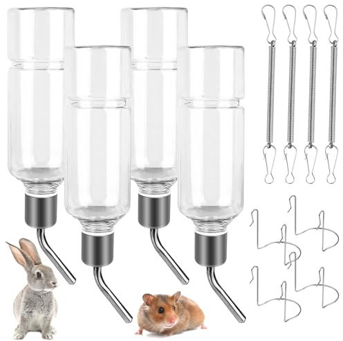 SUNOYA 4 Stück Trinkflasche Kaninchen, 350 ml Nager Trinkflasche Automatischer Hängende Haustier Wasserflaschen Nagertränke Keine Tropf für Kleintiertränke Meerschweinchen Chinchillas Hamster