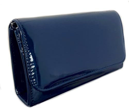 LeahWard Women's Patent Flap Clutch Bag Wedding Party Evening Handbag (Navy)