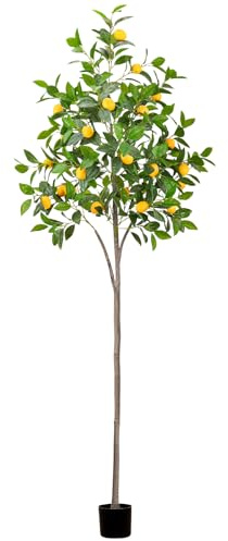 Gresorth Artificial Lemon Tree 6FT Tall Faux Plant for Home Office Decor Indoor Gift Large Fake Potted with Realistic Trunk Lifelike Yellow Fruits
