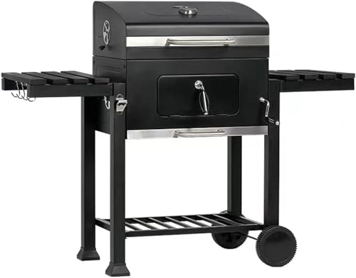 Grill de fumoir à chariot, barbecue au charbon de bois pliable et d'extérieur, barbecue au charbon de bois avec étagère inférieure noir