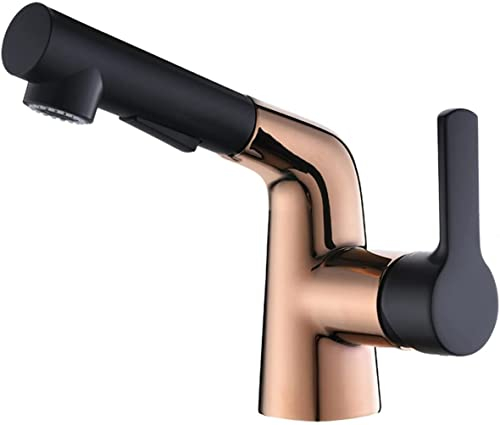 Wasserhahn Bad für Waschbecken Badarmaturen Mischbatterie Waschtischmischer mit Ausziehbrause Ausziehbar Einhebelmischer 2 Strahlarten Duscharmatur Waschbecken Roségold Armatur für Waschbecken