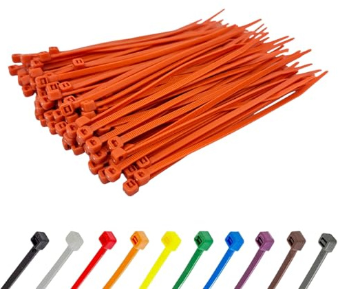 Orange Cable Ties (100 Pack - 100mm x 2.5mm) Small Nylon Zip Ties Plastic Tie Wraps for Office Cable Tidy Garden DIY