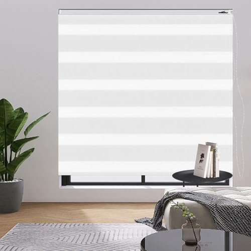 Doppelrollo Klemmfix Verdunkelung 35 x 320 cm Hitzeschutz Energiesparend Thermorollo Fensterrollo Inkl. Montagematerial für Wohnzimmer Küche Büro, Weiß