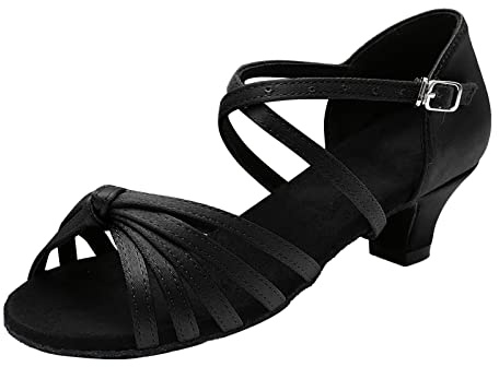 Latin Tanzschuhe für Damen, Standard für Hochzeiten, Partys, Bälle für Mädchen und Frauen, geschlossener Zehenbereich, für drinnen oder draußen, Tango-Schuhe, Damen, Schwarz , 42 EU