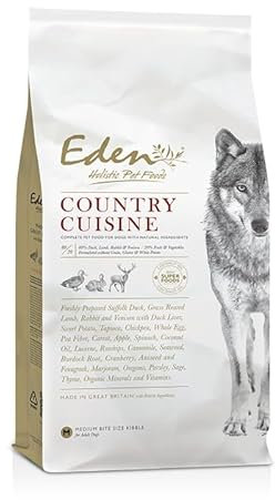 Eden Country Cuisine 6kg Medium Kibble Naturally Complete Premium Dry Dog Food for Adult & Senior Dogs. Duck, Rabbit, Lamb & Venison. Supports digestion, a glossy coat, ideal for active dogs
