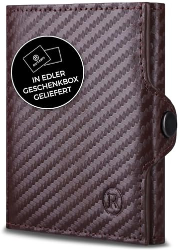 RUTAKO Slim Wallet mit RFID-Schutz - Kartenetui Herren & Damen - Kreditkartenetui klein - Mini Geldbörse - Portmonee Portemonnaie klein - Geldbeutel Carbon-Braun