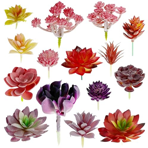Woohome 15 unidades mixtas artificiales plantas suculentas, suculentas artificiales, plantas suculentas artificiales decorativas para la decoración del paisaje decoraciones, hogar jardín decoraciones