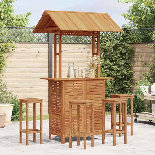 LVHUIDEH Bistrotisch aus Holz mit Dach, Terrassentisch, Balkontisch, Stehtisch, Esstisch, Gartenmöbel Tisch für Außen, Einfach zusammenzubauen, 113 x 106 x 217 cm