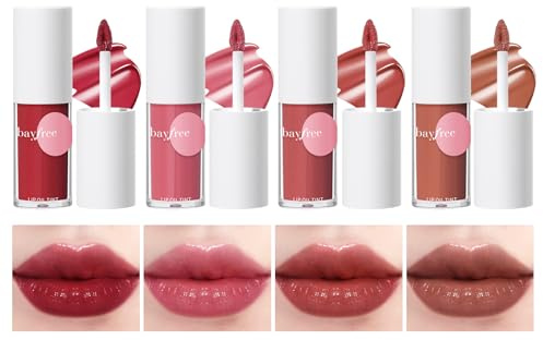 bayfree Tinted Lip Glowy Balm Set，Lipoil Stain, Hydrating High Shine Lip Gloss Set, Long-Lasting Bright Color Lipgloss for Dull Lips, Weightless & Non-Sticky, Vegan Korean Makeup, Crystal Finish