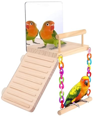Vogelschaukel Für Käfig - Holz Spielschaukel Mit Spiegel Für Papageien - Käfig Zubehör Vogel Spielzeug Für Wellensittiche Kanarienvögel Sperlingspapageien