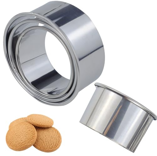 Juego de 4 cortadores de galletas redondos, cortadores de galletas, cortador galletas, acero inoxidable, 3 tamaños, plateado, con bordes enrollados, para hornear, fondant, pasteles, donuts, galletas