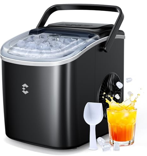 Easyera Isbitsmaskin liten, smal design, 8 isbitar på 6 minuter, 12 kg/24H, 2 isbitsstorlekar, självrengörande ismaskin, perfekt för kök, kontor, bar, fester – svart