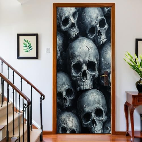 Türtapete selbstklebend 83 x 210 cm Schädel 3D Türposter PVC wasserfest Türaufkleber Horror-Stil Türfolie Türsticker Wandbild Innentür Fototapete abnehmbar Türdekoration