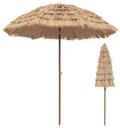 HCBUTAE 160/180/200/240 cm - Ombrellone da Campeggio, ombrellone Pieghevole in Paglia, ombrellone Portatile da Esterno 8-Stecche UV50+ per Spiaggia Giardino Patio terrazza caffè all'aperto(240 cm)
