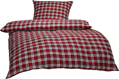 Bettwaesche-mit-Stil warme Fein-Flanell Winter Bettwäsche Toronto Landhaus Karo rot grün weiß kariert (155 cm x 220 cm + 80 x 80)