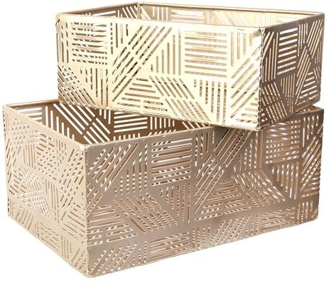HOME DECO FACTORY - Rg6250 - metallkorg lägg till guld repor X2 deco förvaring dekoration korg skydd kruka