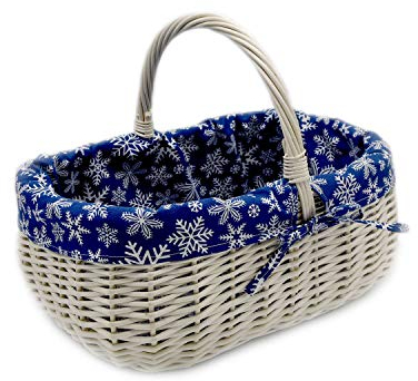 MyBer® Korb Weidenkorb Einkaufskorb Picknickkorb 33/23/13cm (27cm mit Henkel). Stabiler Tragekorb aus Weide Vollweide weiß mit Stoffeinlage K12-014-W-SWBW