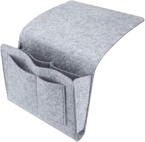 Esteopt Modern Elegant Grau Filz Nachttisch-Organizer mit 5 Fächern für Elektronik und Schlafensutensilien, Wandmontage, 27 x 21 x 10 cm