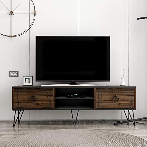 Homidea Milestone TV-Bänke & Lowboard - TV-Ständer mit Metallbeinen im rustikalen Design (Nußbaum/Schwarz)
