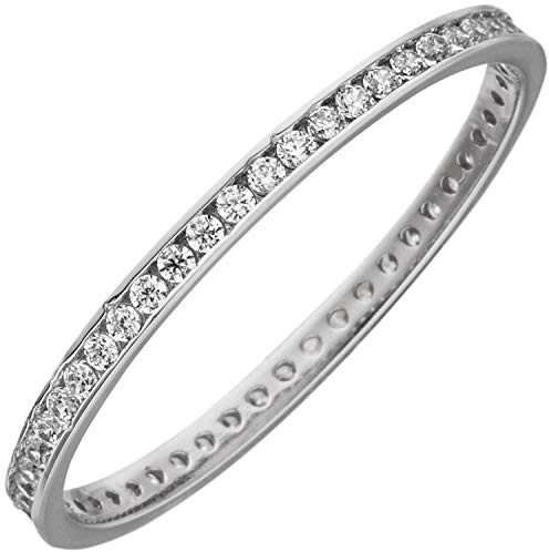 Schmaler Memory Ring aus 333 Gold Weißgold mit Zirkonia rundum zeitlos Damen, Ringgröße:Innenumfang 54mm ~ Ø17.2mm