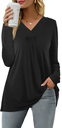 Florboom Tshirt Damen V Ausschnitt Oberteile Elegant Bluse Einfarbiges Tuniken Schwarz XXL