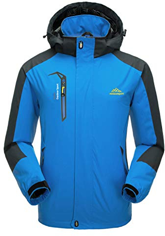 KEFITEVD Outdoorjacke Herren Wasserdicht Softshell Jacke Wanderjacke Trekkingjacke mit Kapuze Herren Funktionsjacke Winter Männer Sportjacke Himmelblau XL