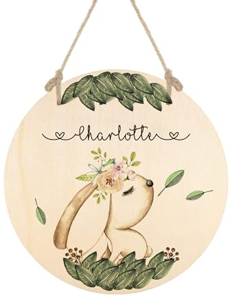Manufaktur Liebevoll Türschild Kinderzimmer Namensschild Kinderzimmerdeko Hase Babygeschenk Geburt Mädchen Junge Hase Tiere Geburtstagsgeschenk Kinder
