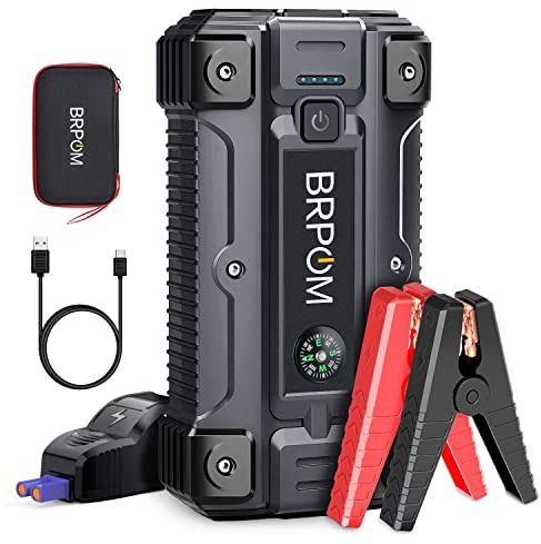 BRPOM Booster Batterie 3000A 23800mAh Jump Starter Portable (Jusqu’à 8.0L Diesel ou 10L Gas) Démarrage de Voiture 12V avec Pinces de Sûreté Intelligentes Câble de Type-C 12 Mois en Veille (3000A)