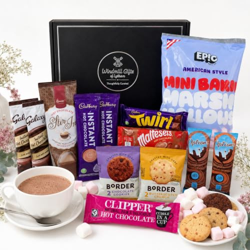 Hot Chocolate Gift Set - 8 Sachets, Mini Marshmallows, Stirrer & Biscuits | A luxury hot chocolate gift, ready to be gifted - perfect cosy hot chocolate hamper for Christmas, birthdays, thank you