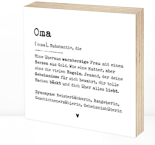 Wunderpixel® Holzbild Definition Oma - 15x15x2cm zum Hinstellen/Aufhängen, echter Fotodruck mit Spruch auf Holz - schwarz-weißes Wand-Bild Aufsteller Zuhause Büro zur Dekoration Geschenk-Idee