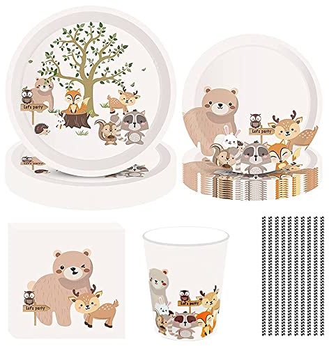 68 Piezas Decoración Vajilla Animales,Juego Vajilla Animales,Vajilla De Fiesta De Animales,Adecuado Para Fiestas De Cumpleaños Infantiles,Decoración De Fiestas Temáticas De Animales