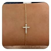 Tewiky Cross Bracelet for Women Dainty 14k Gold Cubic Zirconia Classic Tennis Bracelet Cute Gold Tiny Rope Cuban Figaro Herringbone Chain Link Bracelet Confirmation Gifts for Girls