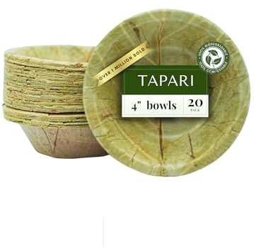 TAPARI Robust Umweltfreundliche Einweggeschirr Schalen aus Blättern Ø 10cm- 100% biologisch abbaubar - Paket 20 Stück