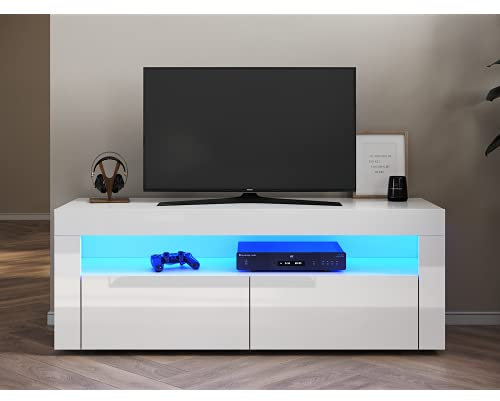 SONNI Mobile TV Soggiorno Moderno,Mobile Porta TV LED Bianco Lucido con Telecomando e Illuminazione LED a Orientabile il 12 Colore 120x40x45cm