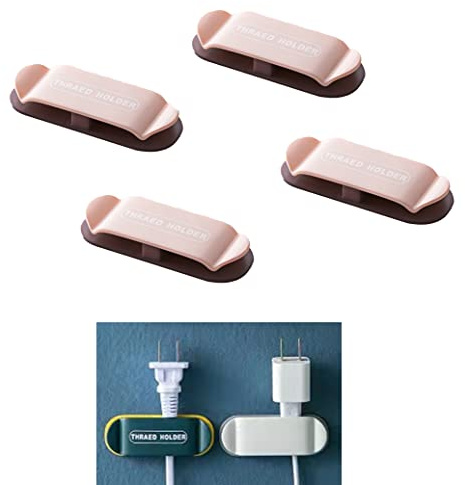 4PCS Plug Holder Set, Power Plug Wall Storage Holder, Cable Retainer Hook, Wall-Mounted Wire Management Razor Wire Shaver Cable Organizer, Plug Hanger Stand Wall Clips for Home (Pink)