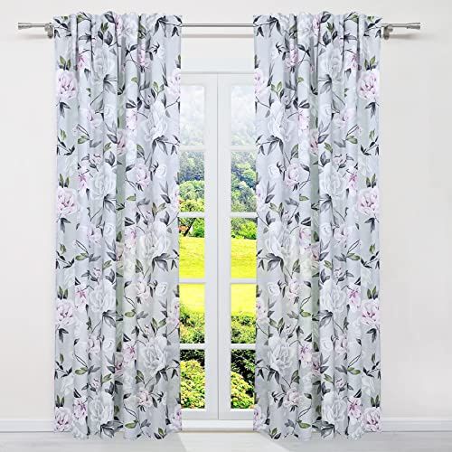 SCHOAL Gardinen mit Kräuselband Blickdichte Vorhänge Landhaus Fensterschal Wohnzimmer Gardinenschal mit Blumen Muster 1 Stück BxH 135x225cm
