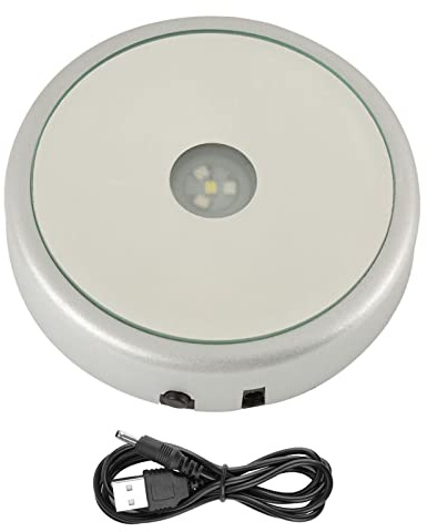 Drehteller Elektrisch Motorisierter Drehständer Automatische Drehplattform Display-Tisch für Schmuck Display Shop Ausstellungsstand Kuchenanzeige (Rund, Spiegel, 4 Lichter)